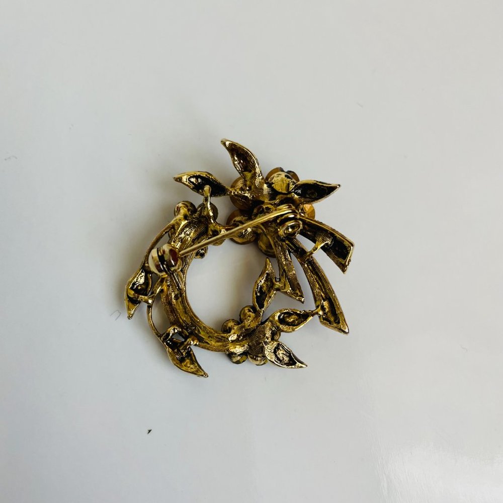 Vintage Antiqued Rhinestone Brown Tourmaline Crystal Lapel Scarf Brooche 1 ½” - Picture 4 of 5